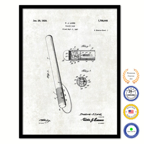 1929 Police Club Old Patent Art Print on Canvas Custom Framed Vintage Home Decor Wall Decoration Great for Gifts