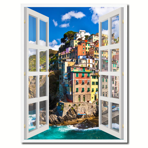 Fisherman Village Riomaggiore Picture French Window Canvas Print with Frame Gifts Home Decor Wall Art Collection