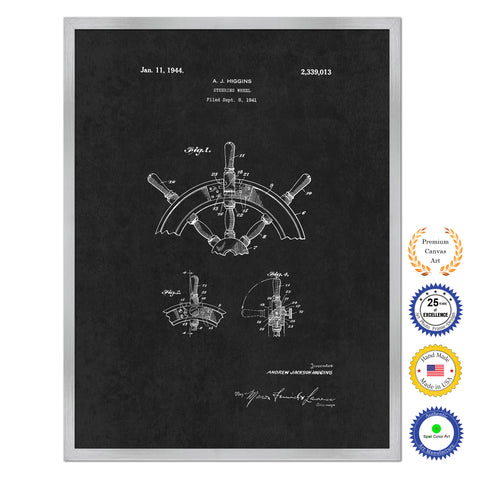 1941 Steering Wheel Old Patent Art Print on Canvas Custom Framed Vintage Home Decor Wall Decoration Great for Gifts