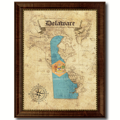Delaware State Vintage Map Gifts Home Decor Wall Art Office Decoration