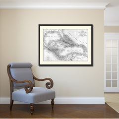 West Indies Caribbean Vintage B&W Map Canvas Print, Picture Frame Home Decor Wall Art Gift Ideas