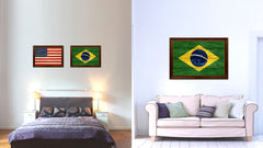 Brazil Country Flag Texture Canvas Print with Brown Custom Picture Frame Home Decor Gift Ideas Wall Art Decoration