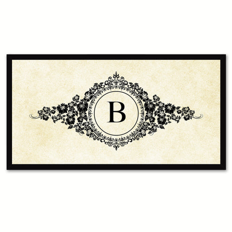 Alphabet Letter B White Canvas Print, Black Custom Frame