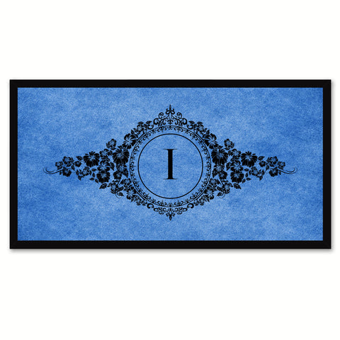 Alphabet Letter I Blue Canvas Print, Black Custom Frame