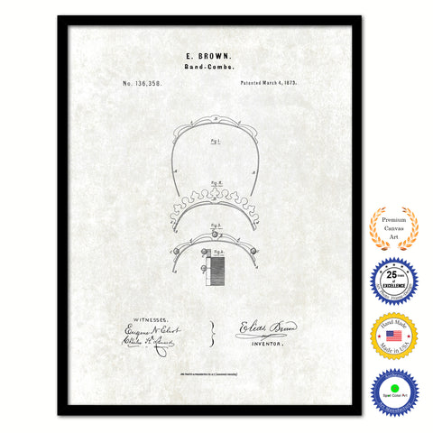 1873 Barber Band Combs Vintage Patent Artwork Black Framed Canvas Print Home Office Decor Great Gift for Barber Salon Hair Stylist