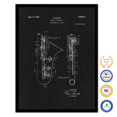 1935 Saxophone Musical Instrument Old Patent Art Print on Canvas Custom Framed Vintage Home Decor Wall Decoration Great for Gifts