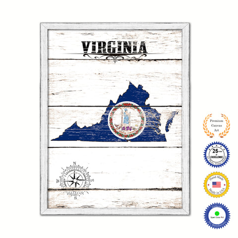 Virginia State Flag Texture Canvas Print with Black Picture Frame Home Decor Man Cave Wall Art Collectible Decoration Artwork Gifts