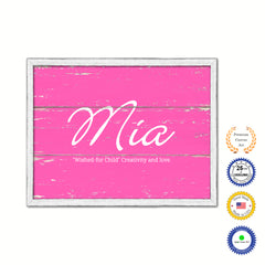 Mia Name Plate White Wash Wood Frame Canvas Print Boutique Cottage Decor Shabby Chic