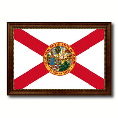 Florida State Flag Canvas Print with Custom Brown Picture Frame Home Decor Wall Art Decoration Gifts