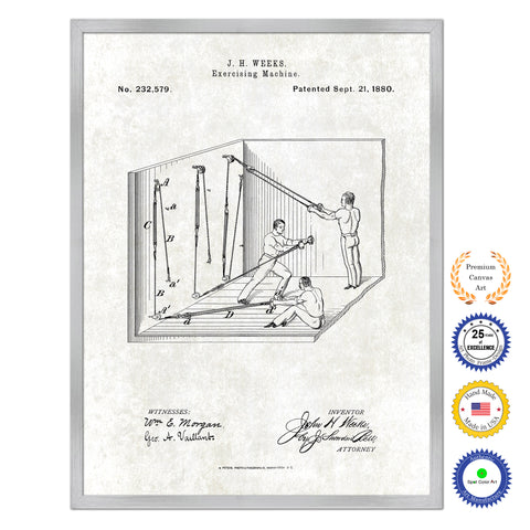 1880 Exercising Machine Old Patent Art Print on Canvas Custom Framed Vintage Home Decor Wall Decoration Great for Gifts