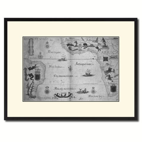 Portolan Chart Vintage B&W Map Canvas Print, Picture Frame Home Decor Wall Art Gift Ideas