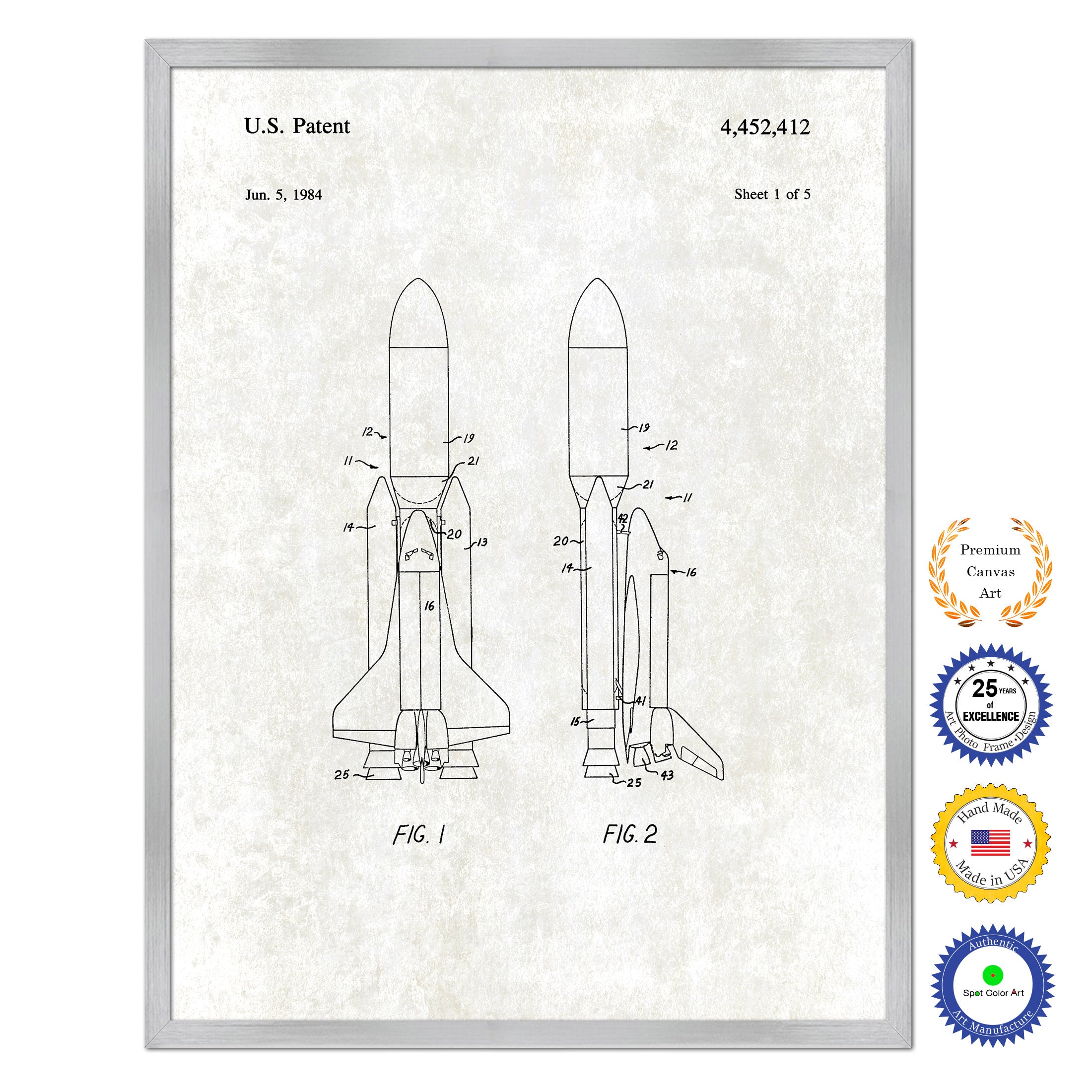 1984 Space Shuttle Old Patent Art Print on Canvas Custom Framed Vintage Home Decor Wall Decoration Great for Gifts