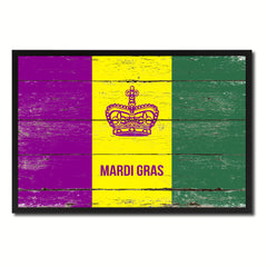 New Orleans Mardi Gras Flag Vintage Canvas Print with Black Picture Frame Home Decor Wall Art Collectible Decoration Artwork Gifts