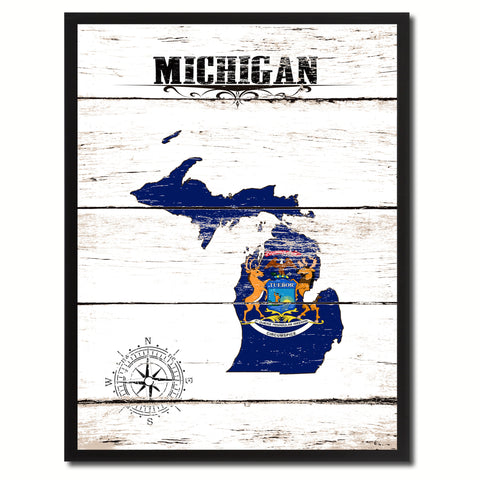 Michigan Flag Gifts Home Decor Wall Art Canvas Print with Custom Picture Frame