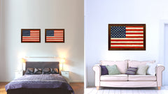 American Flag  Texture United States of America Canvas Print with Brown Custom Picture Frame Home Decor Gift Ideas Wall Art Decoration