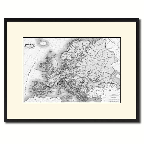 Central Germany Vintage B&W Map Canvas Print, Picture Frame Home Decor Wall Art Gift Ideas