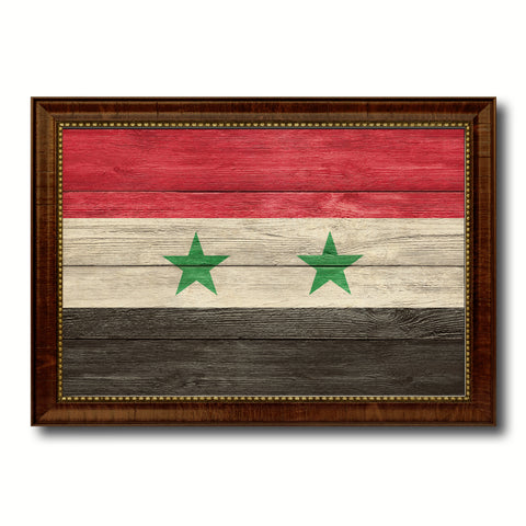Syria Country Flag Texture Canvas Print with Brown Custom Picture Frame Home Decor Gift Ideas Wall Art Decoration
