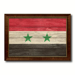 Syria Country Flag Texture Canvas Print with Brown Custom Picture Frame Home Decor Gift Ideas Wall Art Decoration