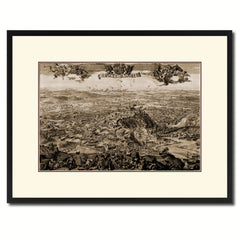 Mountain Fortress Vintage Sepia Map Canvas Print, Picture Frame Gifts Home Decor Wall Art Decoration