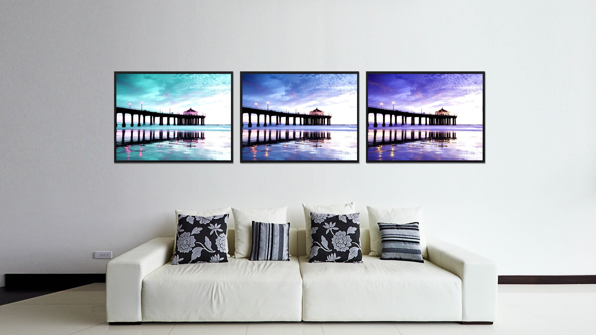 Manhattan Beach California Purple Landscape Photo Canvas Print Pictures Frames Home Décor Wall Art Gifts
