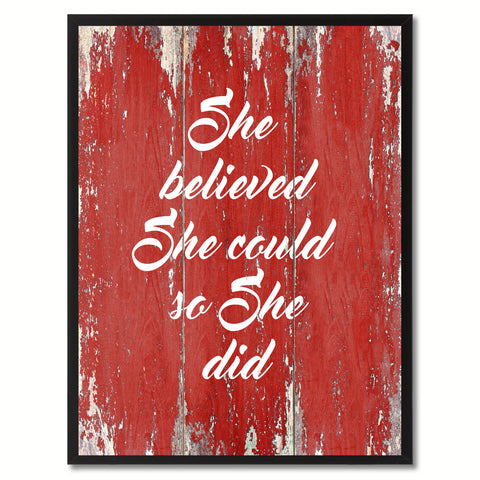 She Believed She Could So She Did Saying Canvas Print, Black Picture Frame Home Decor Wall Art Gifts