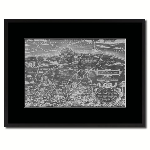 Germany Bavaria Vintage Monochrome Map Canvas Print, Gifts Picture Frames Home Decor Wall Art