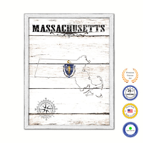 Massachusetts Flag Gifts Home Decor Wall Art Canvas Print with Custom Picture Frame