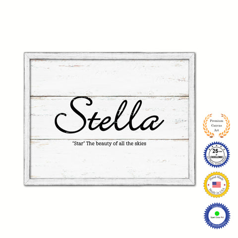 Stella Name Plate White Wash Wood Frame Canvas Print Boutique Cottage Decor Shabby Chic