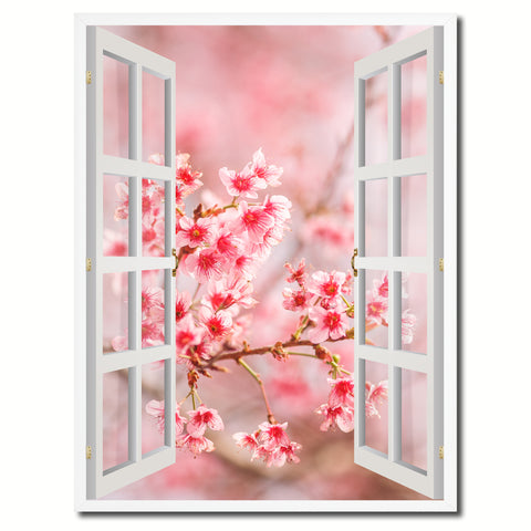 Cherry Blossom Beautiful Flower Picture French Window Canvas Print with Frame Gifts Home Decor Wall Art Collection