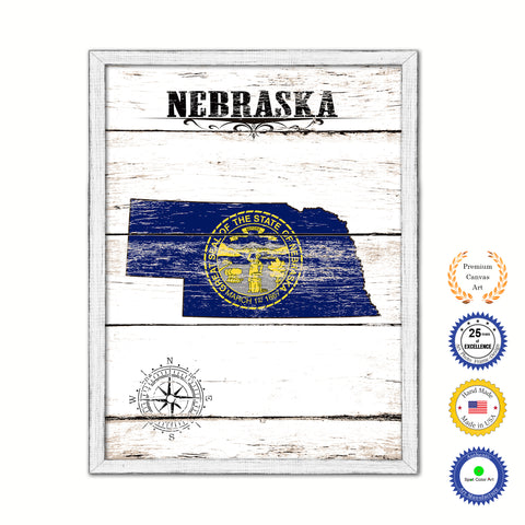Nebraska State Flag Shabby Chic Gifts Home Decor Wall Art Canvas Print, White Wash Wood Frame