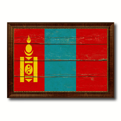 Mongolia Country Flag Vintage Canvas Print with Brown Picture Frame Home Decor Gifts Wall Art Decoration Artwork