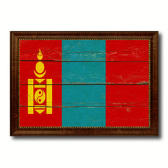 Mongolia Country Flag Vintage Canvas Print with Brown Picture Frame Home Decor Gifts Wall Art Decoration Artwork