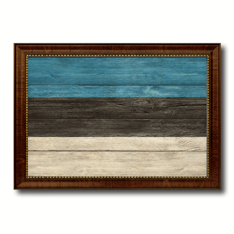 Estonia Country Flag Texture Canvas Print with Brown Custom Picture Frame Home Decor Gift Ideas Wall Art Decoration