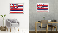 Hawaii State Flag Shabby Chic Gifts Home Decor Wall Art Canvas Print, White Wash Wood Frame