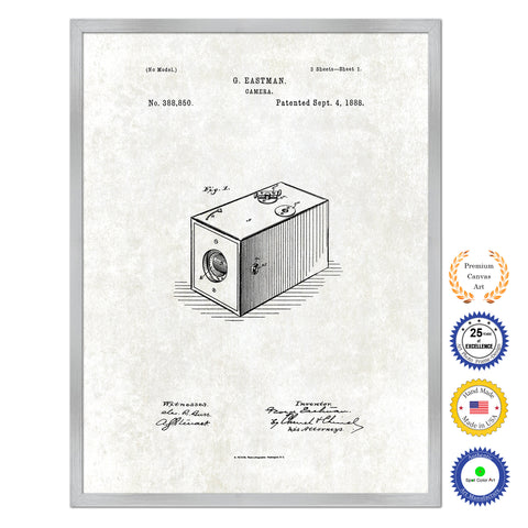 1888 George Eastman Camera Antique Patent Artwork Silver Framed Canvas Print Home Office Decor Great Gift for Photographer