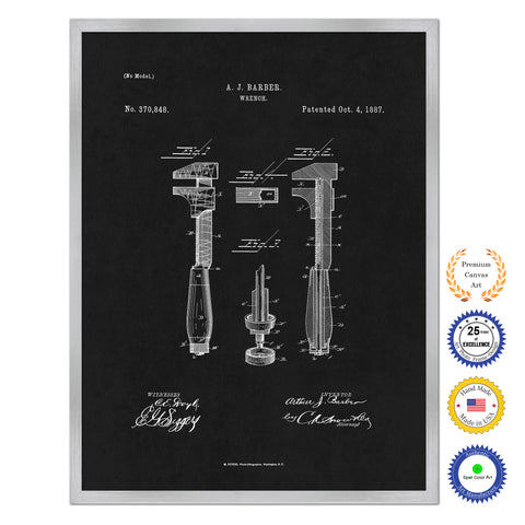 1887 Wrench Old Patent Art Print on Canvas Custom Framed Vintage Home Decor Wall Decoration Great for Gifts
