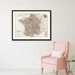 France Paris Vintage Sepia Map Canvas Print, Picture Frame Gifts Home Decor Wall Art Decoration