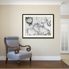 North East Canada & Greenland Vintage B&W Map Canvas Print, Picture Frame Home Decor Wall Art Gift Ideas