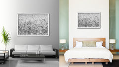 Golden rye paddy ready for harvest Black and White Landscape decor, National Park, Sightseeing, Attractions, White Wash Wood Frame
