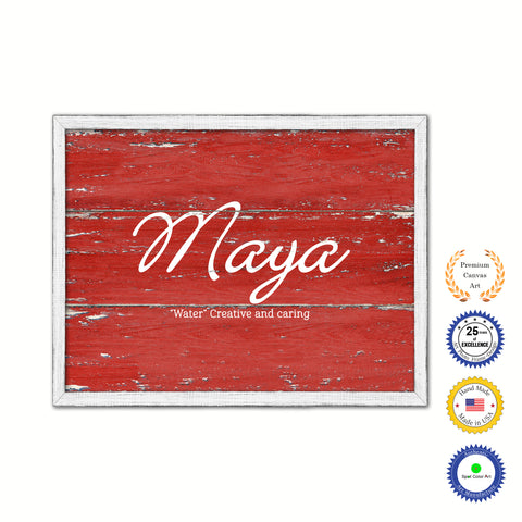Maya Name Plate White Wash Wood Frame Canvas Print Boutique Cottage Decor Shabby Chic