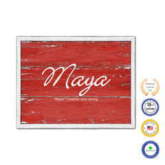 Maya Name Plate White Wash Wood Frame Canvas Print Boutique Cottage Decor Shabby Chic