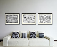 North East Canada & Greenland Vintage B&W Map Canvas Print, Picture Frame Home Decor Wall Art Gift Ideas