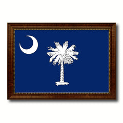 South Carolina State Flag Canvas Print with Custom Brown Picture Frame Home Decor Wall Art Decoration Gifts