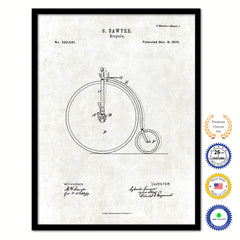 1879 Bicycle Old Patent Art Print on Canvas Custom Framed Vintage Home Decor Wall Decoration Great for Gifts