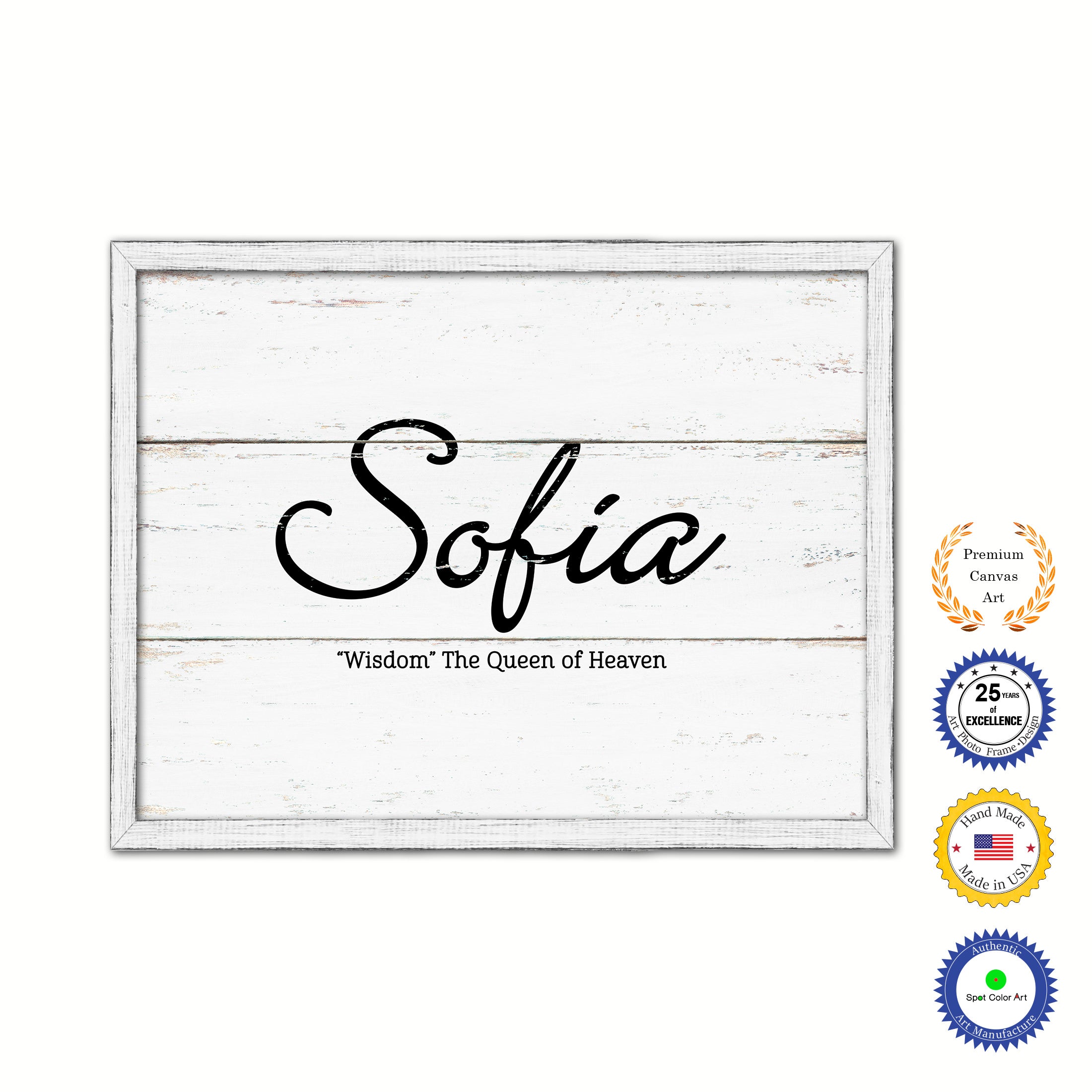 Sofia Name Plate White Wash Wood Frame Canvas Print Boutique Cottage Decor Shabby Chic