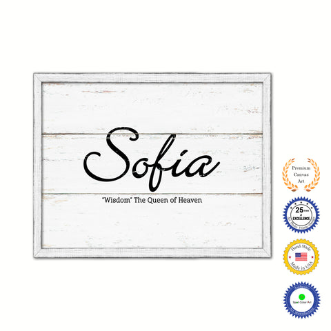 Sofia Name Plate White Wash Wood Frame Canvas Print Boutique Cottage Decor Shabby Chic
