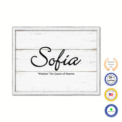 Sofia Name Plate White Wash Wood Frame Canvas Print Boutique Cottage Decor Shabby Chic
