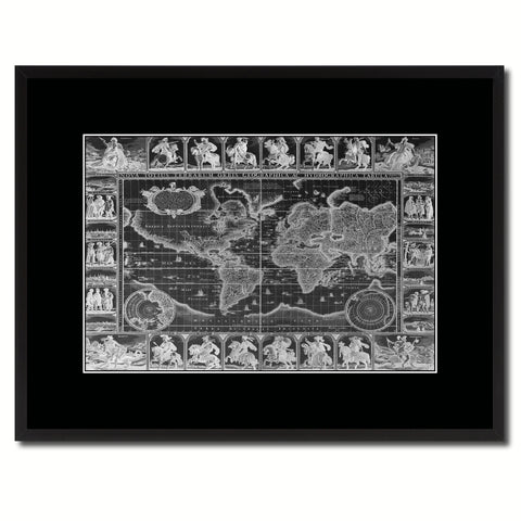 World Vintage Monochrome Map Canvas Print, Gifts Picture Frames Home Decor Wall Art