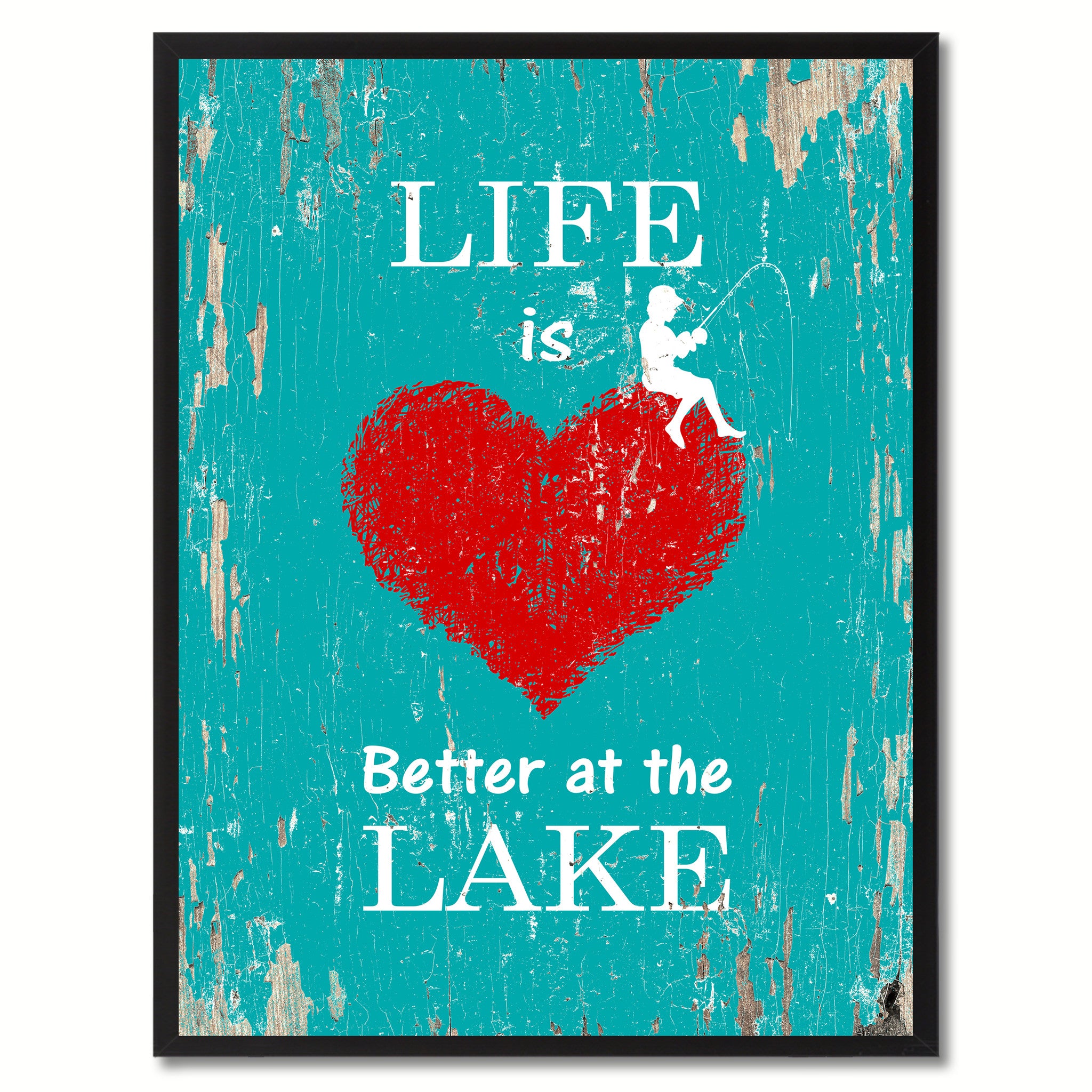 Life Is Better At The Lake Saying Canvas Print, Black Picture Frame Home Decor Wall Art Gifts