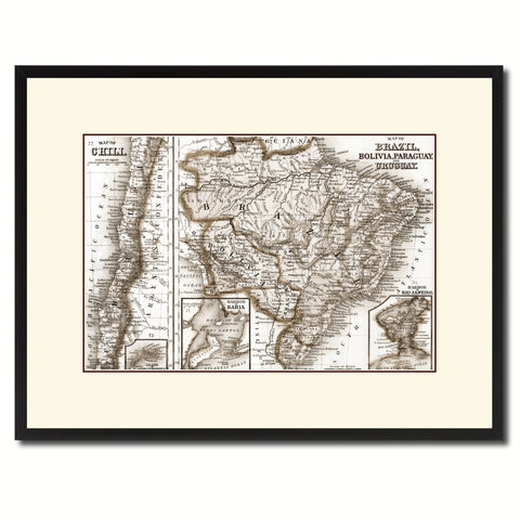 America Vintage Sepia Map Canvas Print, Picture Frame Gifts Home Decor Wall Art Decoration